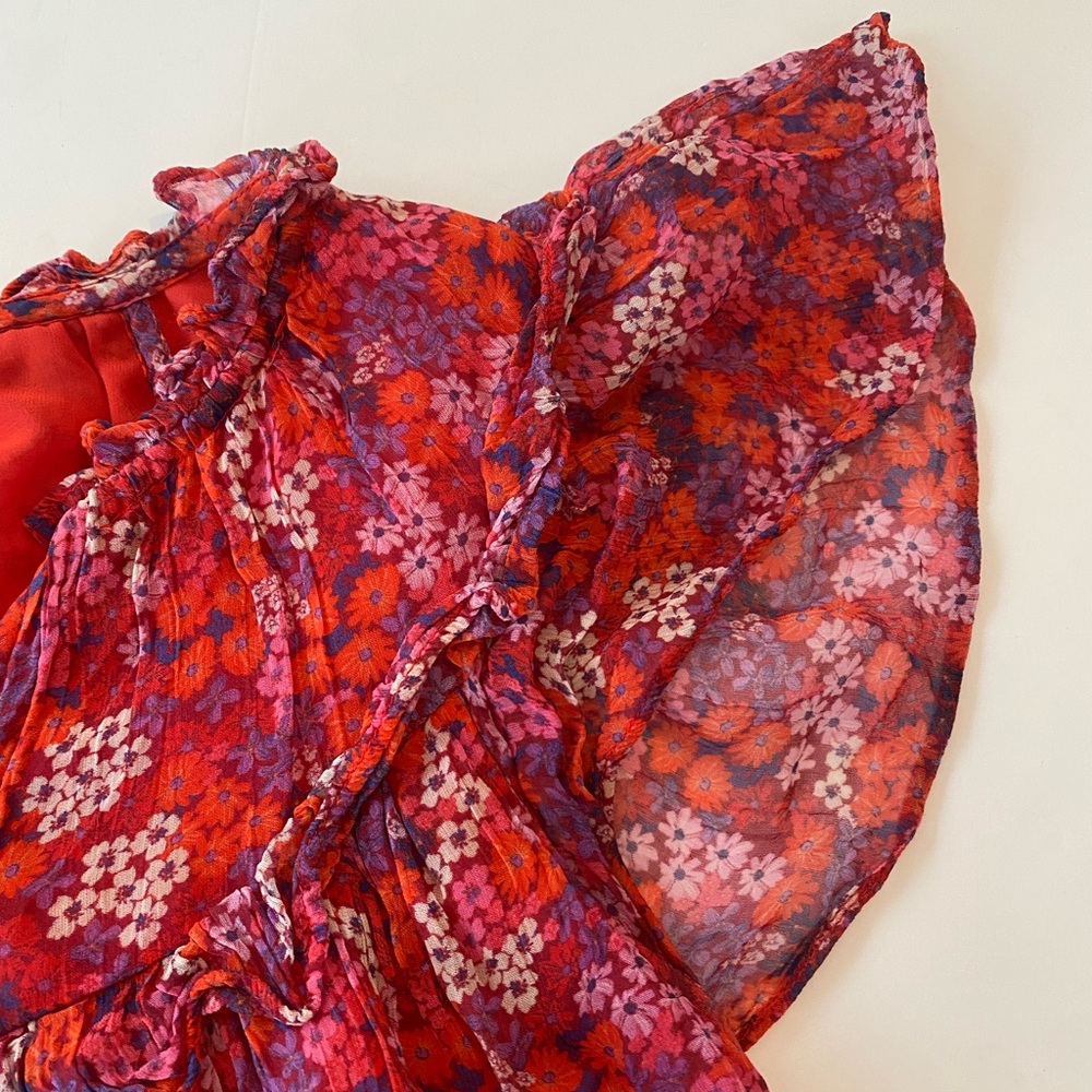 Draper James Red Floral Flutter Sleeve Blouse XS - Picture 5 of 6
